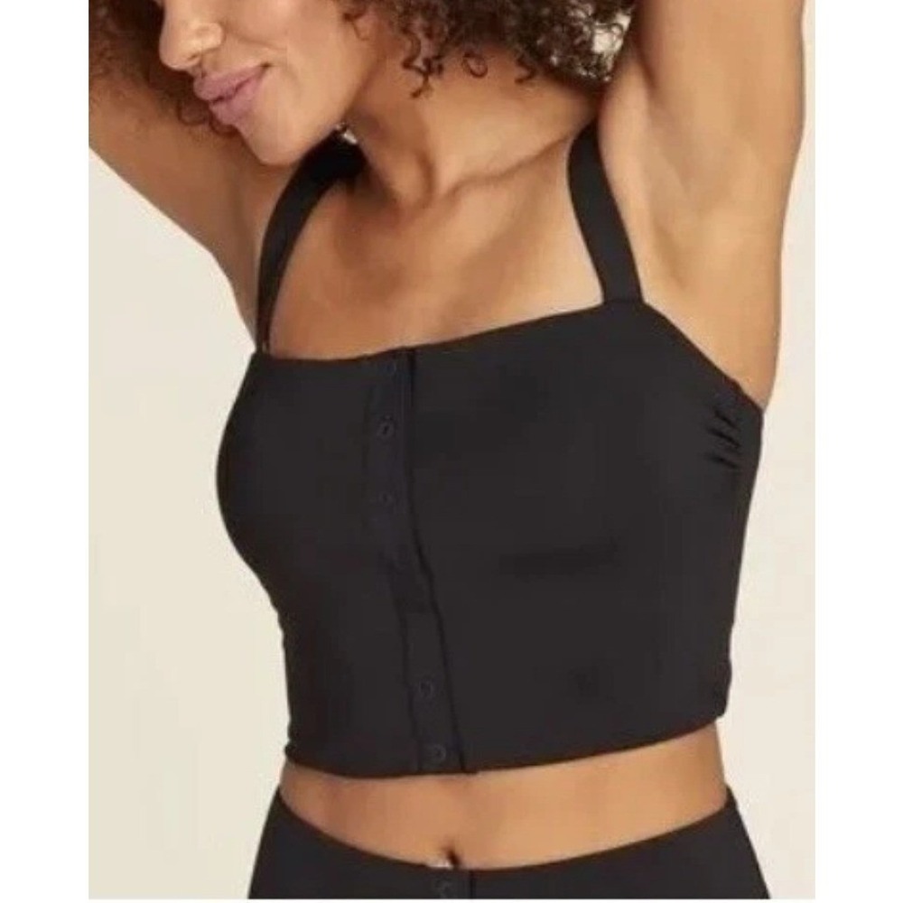 NEW Andie Swim Snap Top Black AT141 Crop Tank Square Neck XL